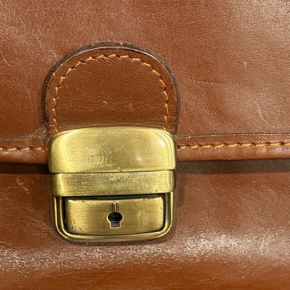 Vera Pelle Brown Italian Leather Briefcase Laptop Messenger Book Bag - Picture 3 of 11